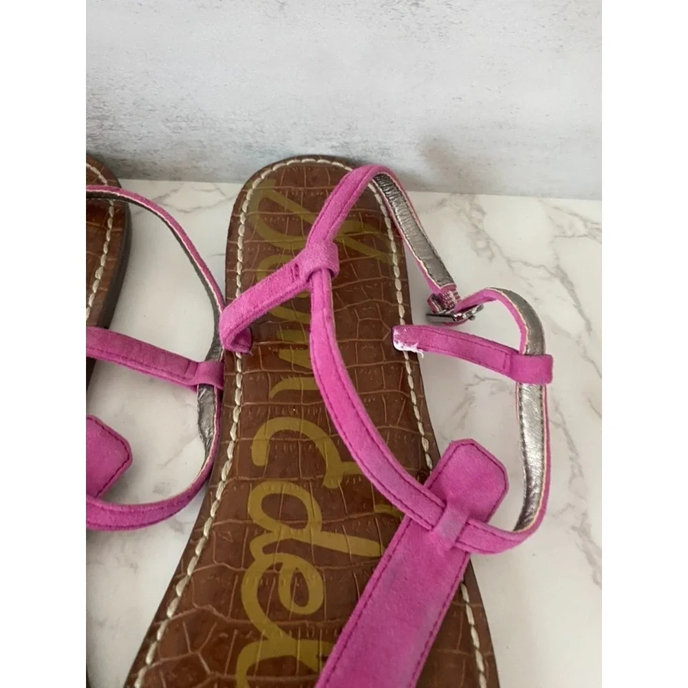Sam Edelman Gigi Thong Sandal Sz 10 Pink Suede Ankle Buckle Boho Beachy Resort